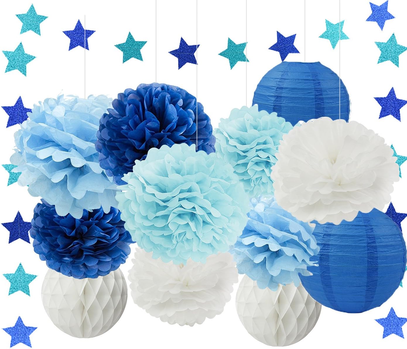 Furuix Boy Baby Shower Decorations 13pcs White Navy Blue