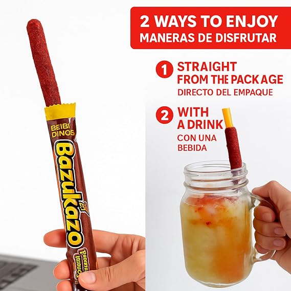 Bazukazo Tamarindo Con Chile - Candy Sticks, 20 Pieces, Tamarind Flavor With Chili, Spicy Candy, Banderillas De Tamarindo, Mexican Candy