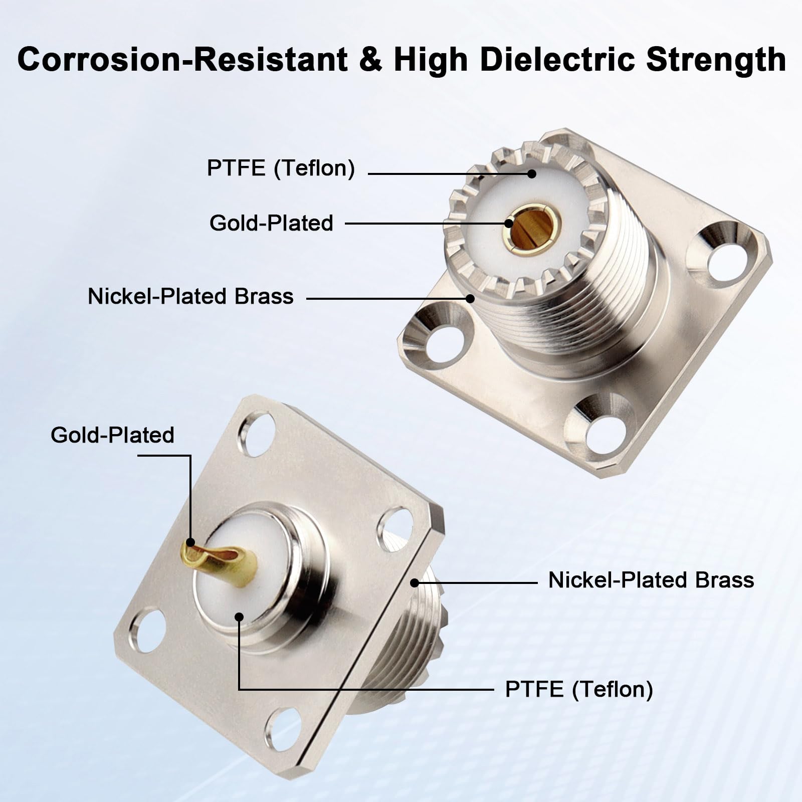 SO239 Chassis Mount, 10-Pack UHF Female PL259 Jack 4-Hole Solder Flange Panel Mount Coax Coaxial RF Connector For CB Ham Radio Antenna