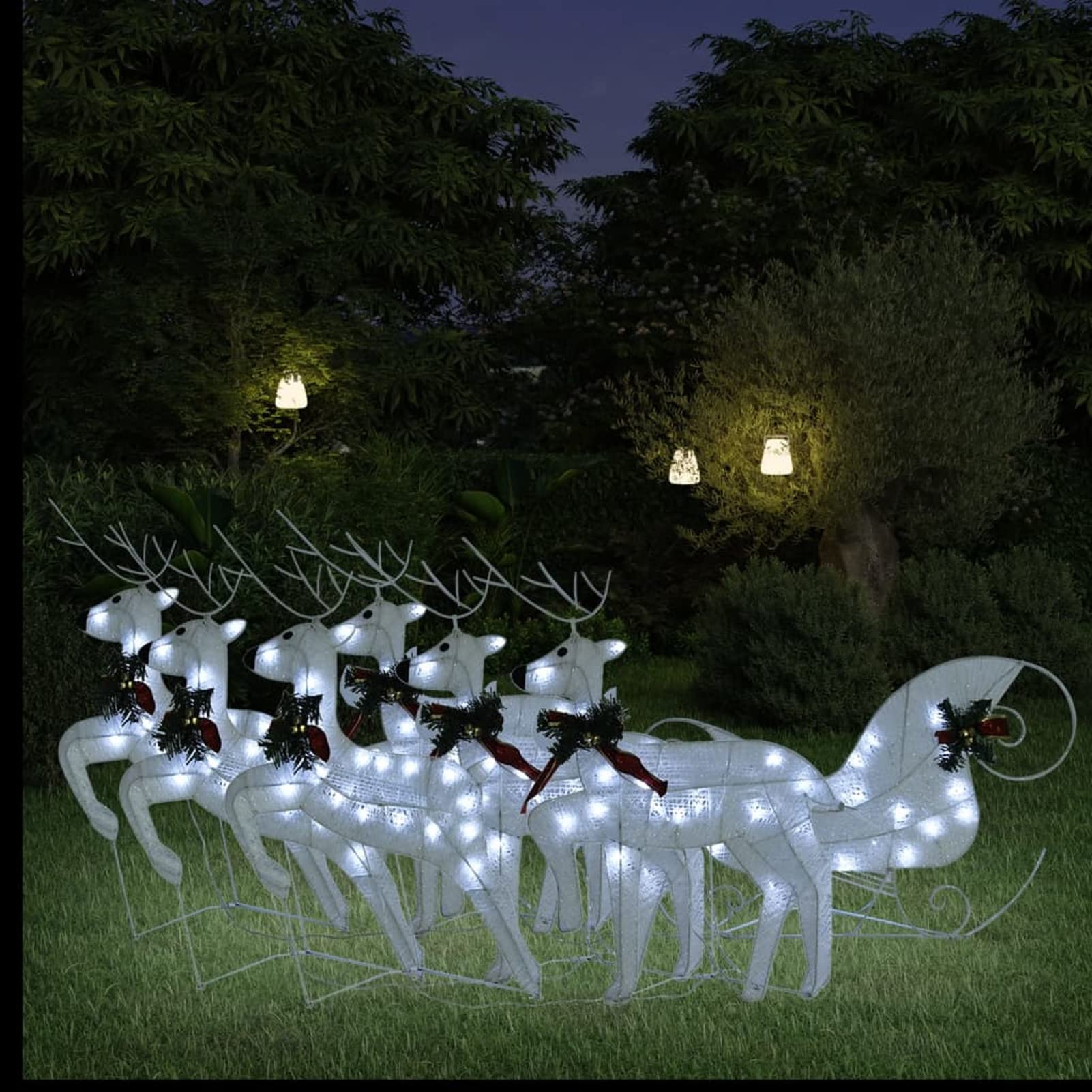 Decoración Navide?a de jardín Renos y Trineo Blanco 140 LED, Leepesx Renos De Navidad, Decoracion Navidad Exterior, Figura Luz Navidad, Reno Luminoso Exterior,
