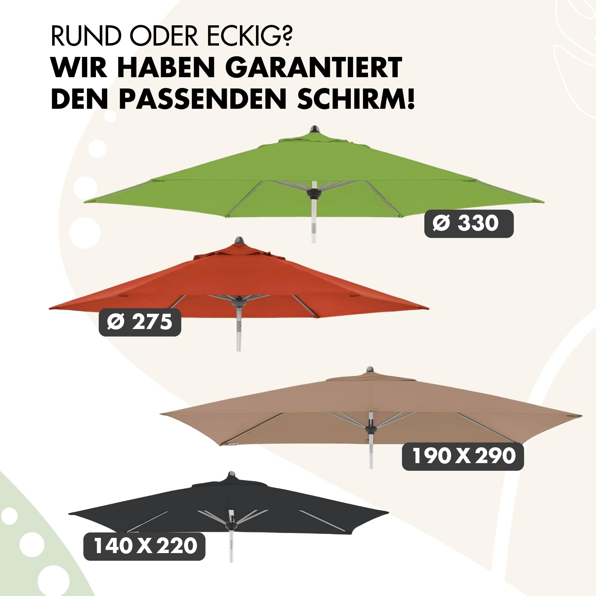 Doppler Sonnenschirm für den Garten SL-AZ Auto Tilt 330 cm Fresh Green I Gartenschirm knickbar I Kurbelschirm mit UV-Schutz 80+ I Kurbelschirm aus Aluminium I regenabweisendes Polyester-Schirmdach