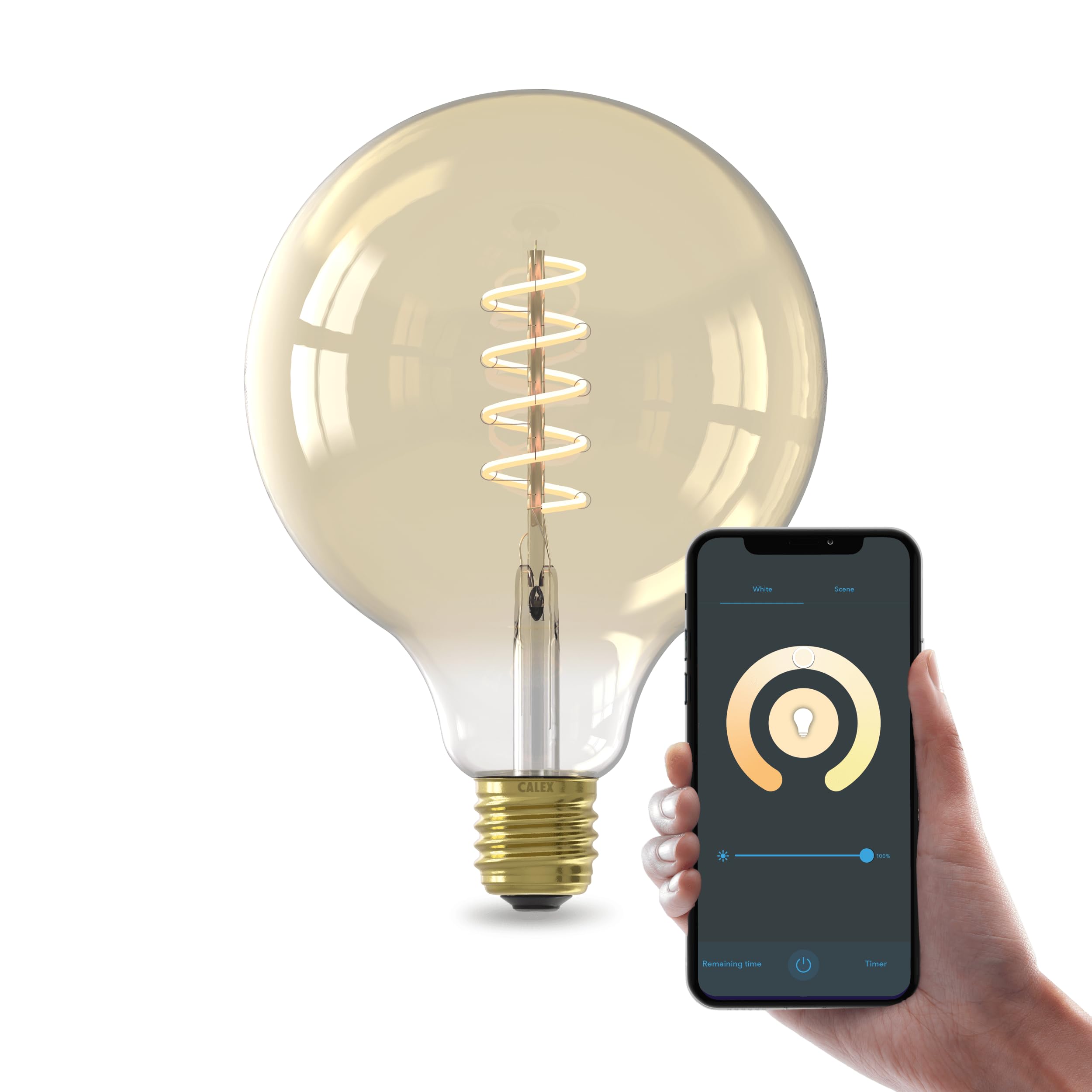 CALEX Smart LED Bulb, E27 G125, Gold Filament, Warm White Light, Dimmable, WiFi App & Voice Control