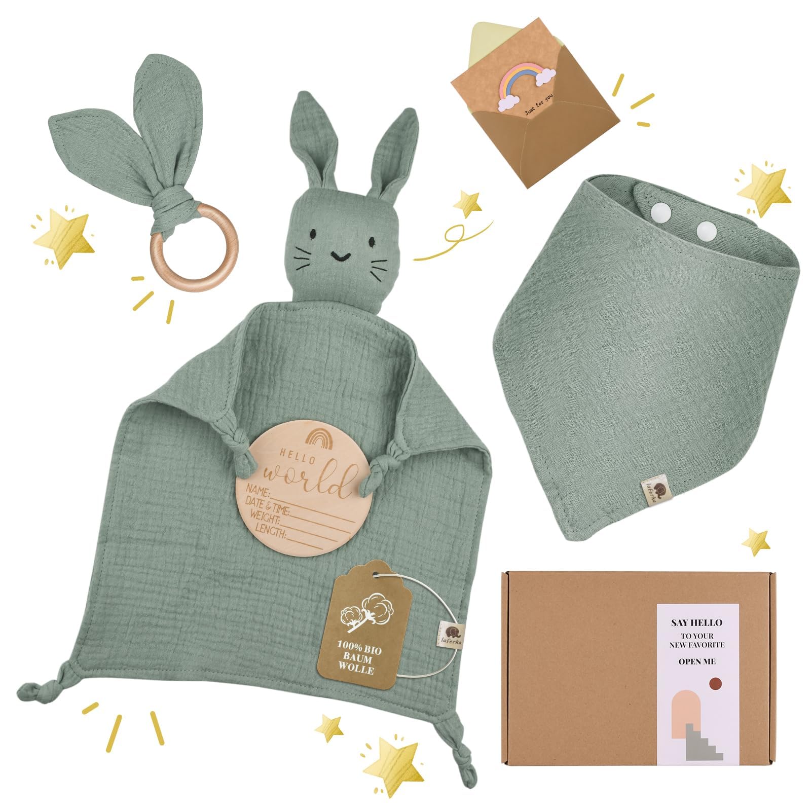 LAFERKA Neugeborenen Geschenk Junge | Neugeborenen Geschenk | Baby Geschenkk Junge | Geschenke Zur Geburt Für Mädchen | Schmusetuch Baby Babyparty Beschenke Babyy Geschenkset Babyy Geschenke Mädchen