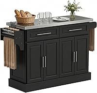 Vista 1 de HomCom Isla para cocina. Gabinete moderno con ruedas, con parte superior de acero inoxidable., Negro