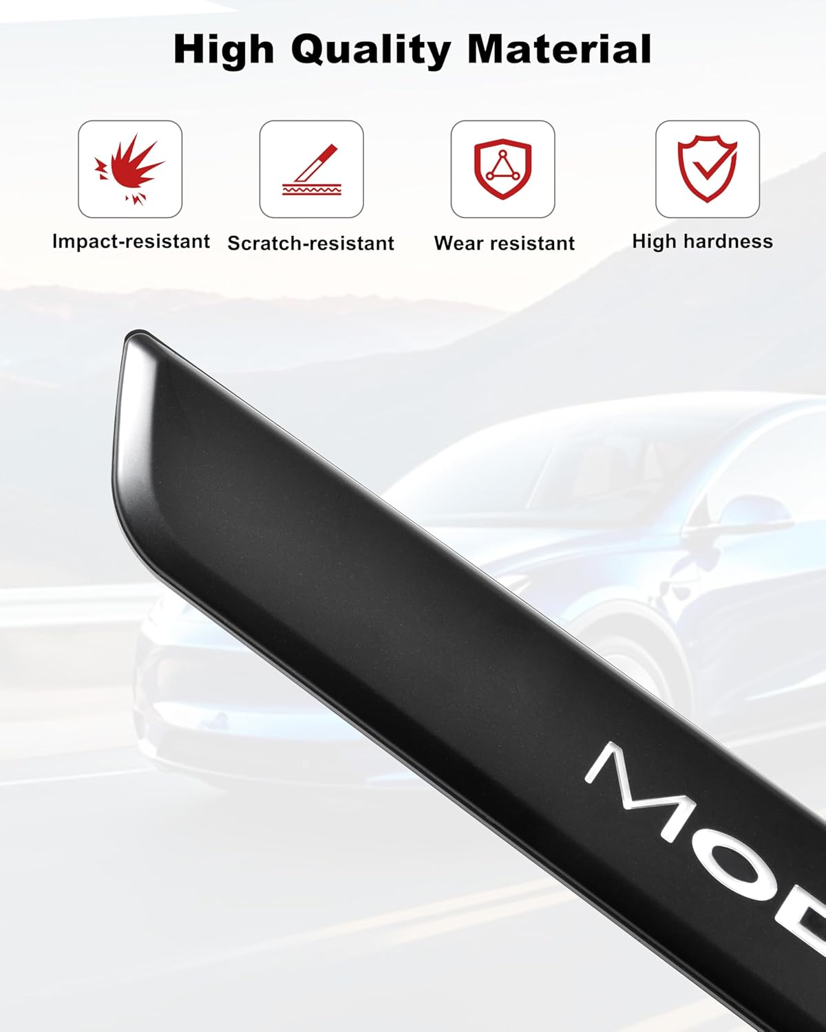 LED Door Sill Lights for Tesla Model Y 2020-2025 Accessories, ABS Scratch-Resistant Sill Protector with 7-Color RGB Lighting, Battery Powered Model Y Pedal Mood Lamp, Matte Black, 4PCS