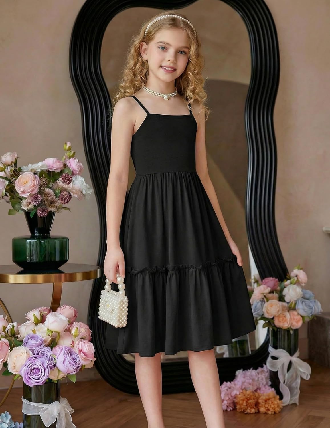 Arshiner Girls Tie Back Dress Spaghetti Strap Ruffle Hem Casual Summer Beach Sundress with Pockets - Image 5