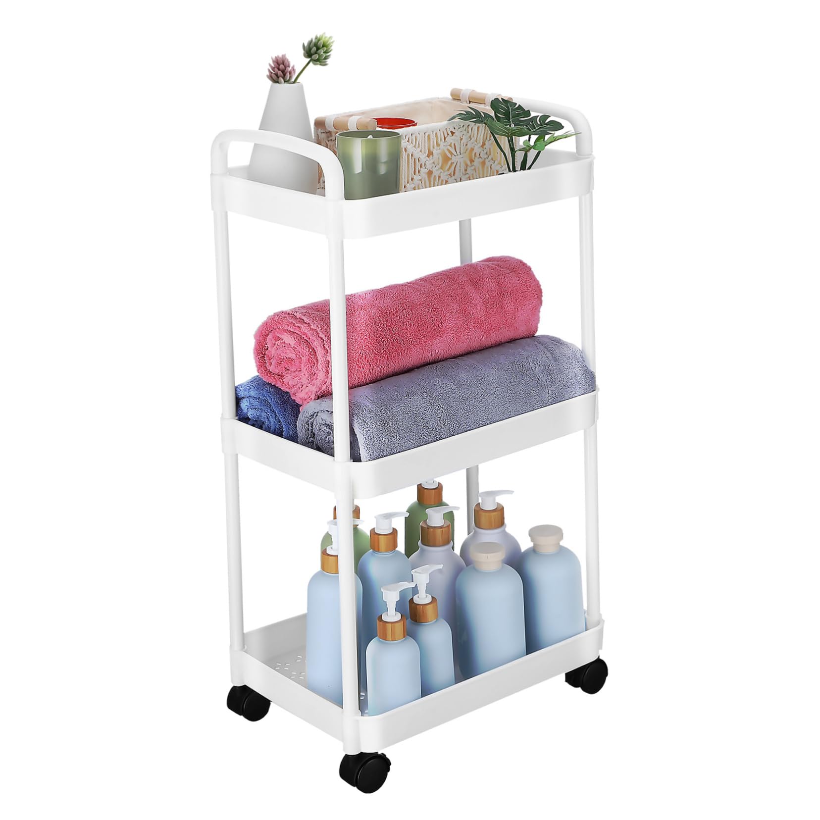 Ciieeo 3 Trolley Rack Cart Rolling Bookshelf White Plastic 26c Under The Table Storage
