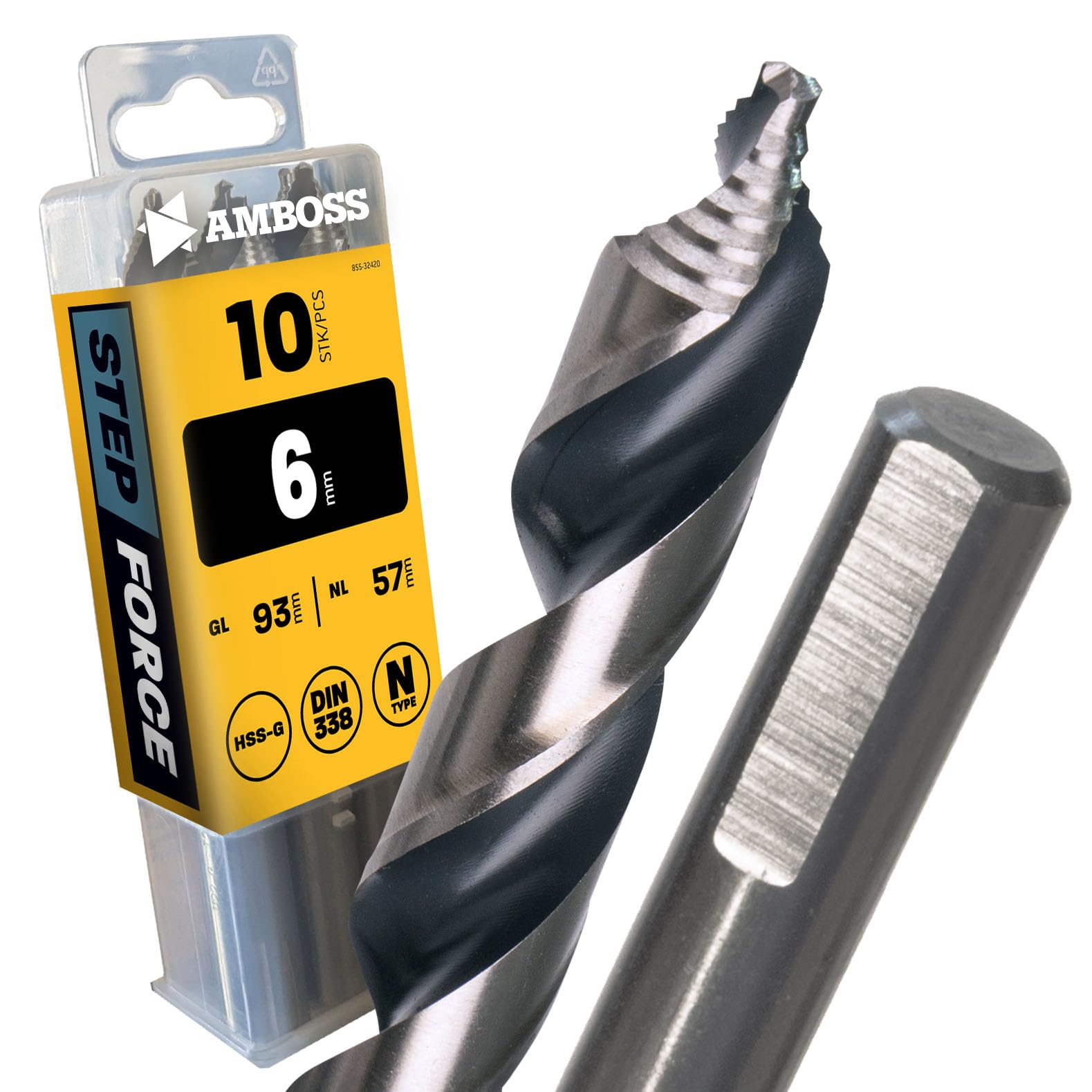 10x Spiral Drill Bit Step Force Diameter 6.0 mm - HSS-G DIN 338 for Steel, Mild Steel, Aluminium, Non-ferrous Metals AMBOSS WERKZEUGE® Drill Sheet Metal Profile - Hexagonal for Drill, Cordless Drill, — image 1