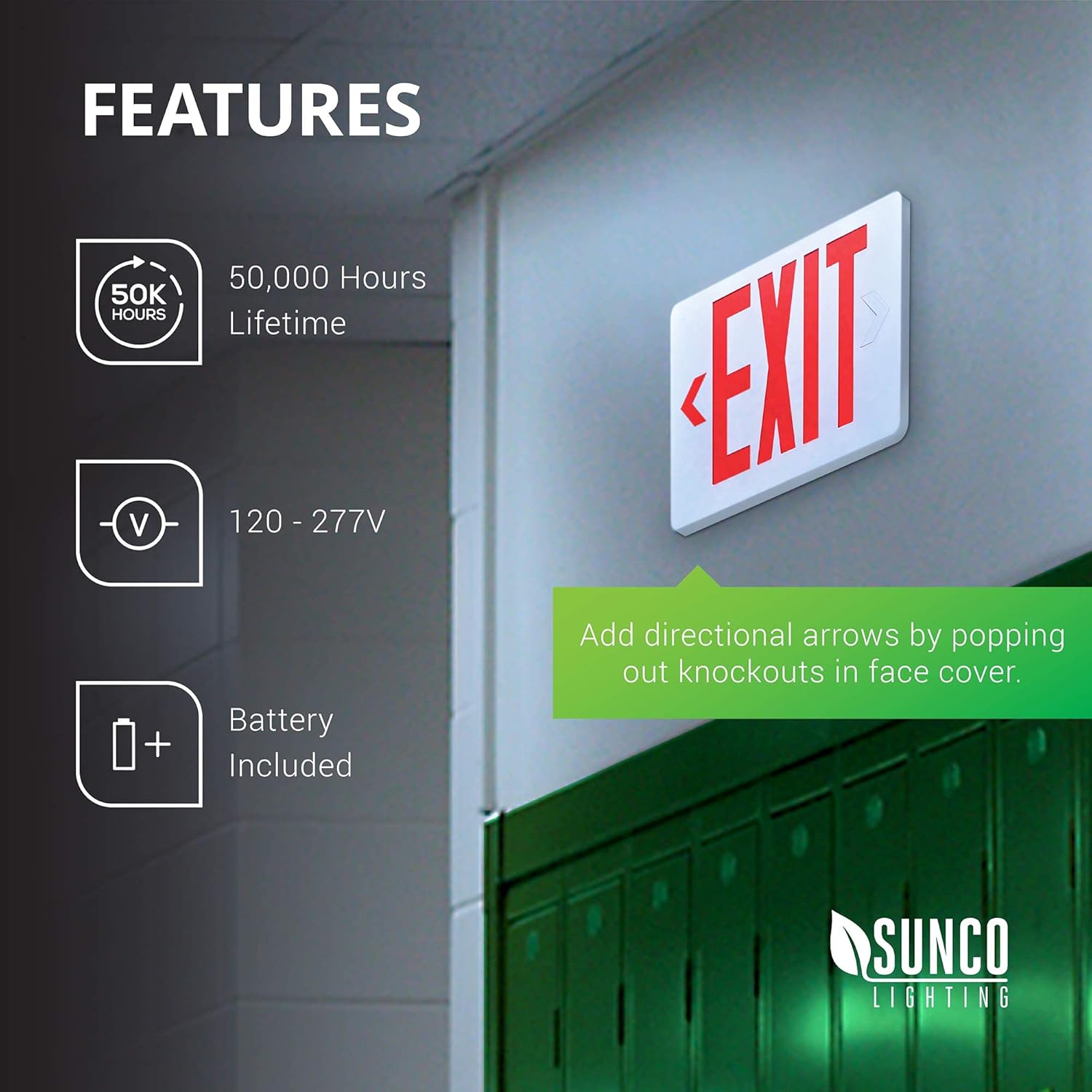 Sunco Lighting LED Exit Sign with Emergency Light, Commercial Grade Double Sided Fire Exit Lights, Backup Battery, Illuminated Emergency Exit, 120-277V, Dual Mounting, UL 94V-0 Fire Resistant 6 Pack - - 