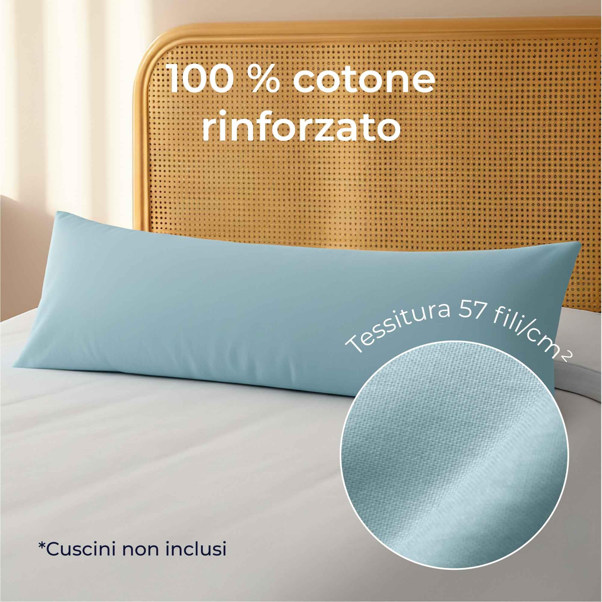 Federe 40x145 Cotone Rinforzato (Set da 2) - Blu Chiaro - Trama Fitta a 57 Fili/cm² - Federe Cuscini 40x145 cm - Federe Cuscino 40x145 Certificate Oeko Tex - Dreamzie