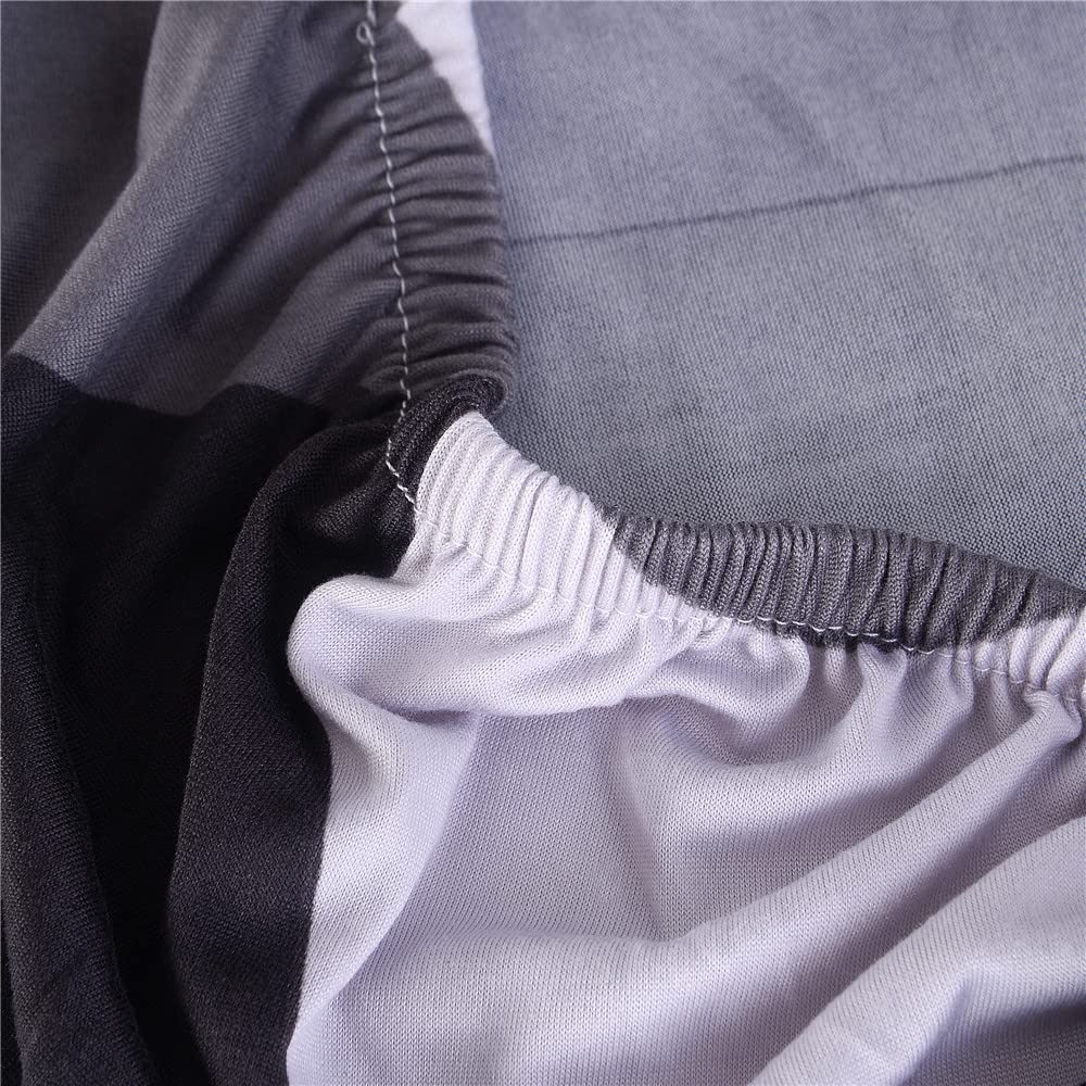 Highdi Coprisedia Elasticizzati con Schienale 6 Pezzi, Coprisedia con Schienale Rotondo per Sala da Pranzo Jacquard Bianco Geometrici Lavabile Universale, Fodere per Sedia da Soggiorno Cucina