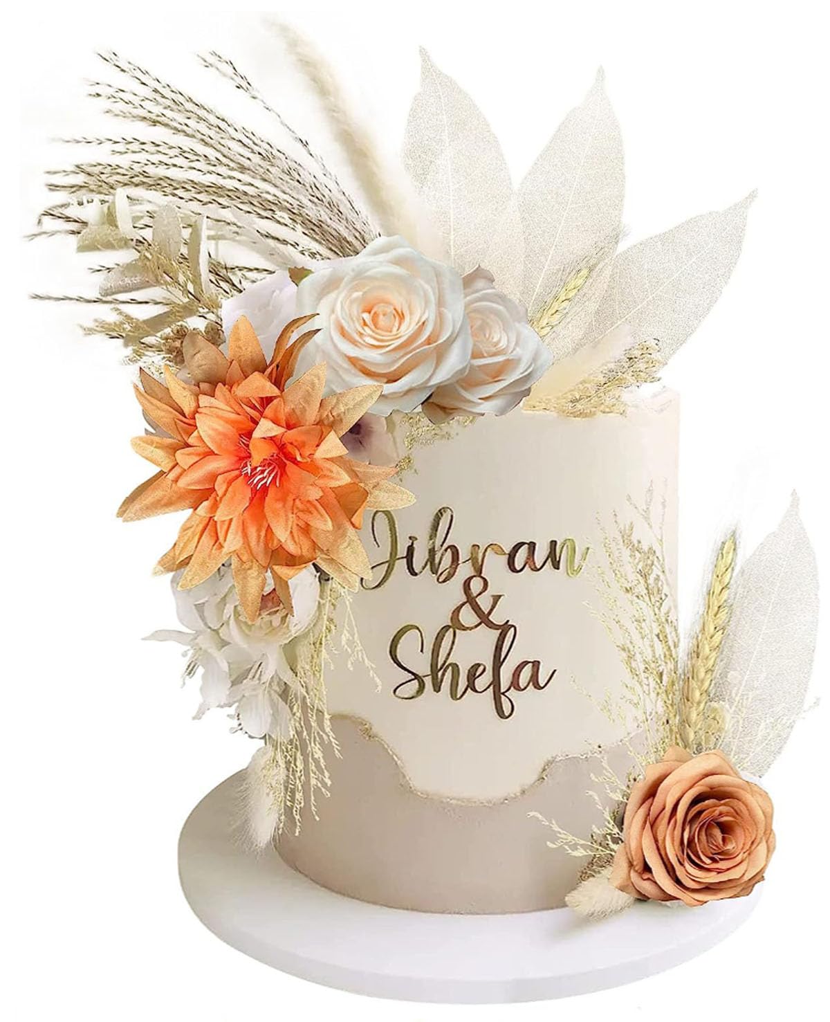 Mistari Boho Flower Cake Toppers Cake Decorations Happy Birthday Cake Toppers for Birthday Wedding Baby Shower Party Supplies Mother's Day (Orange