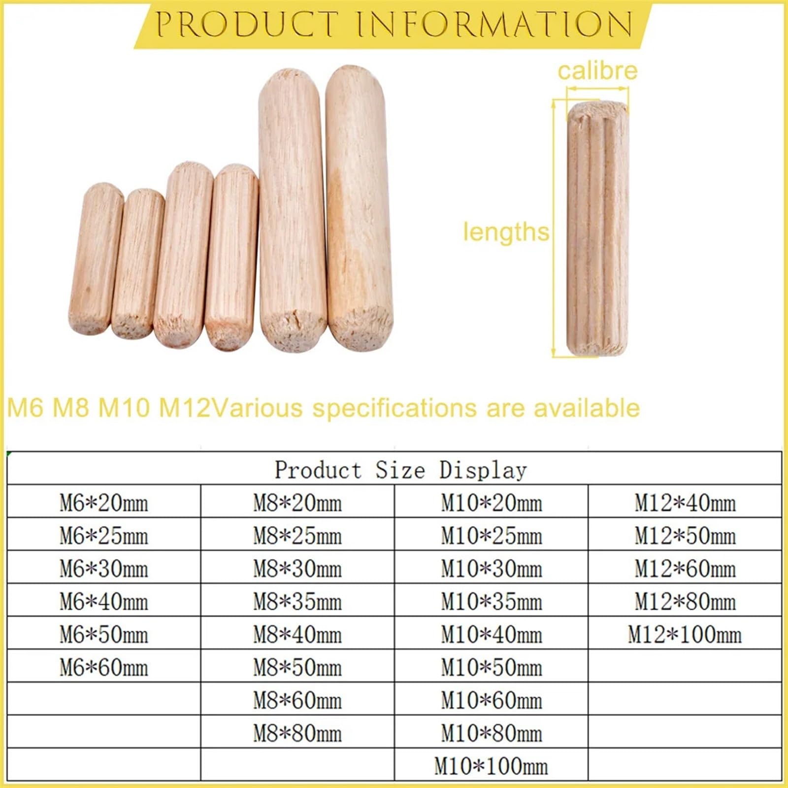 Tacos de madera Pasadores de madera 50 pasadores M12, tapones ranurados de madera dura, tacos de madera, pasadores artesanales surtidos for reparación y fijación de muebles, fabricación artesanal, lon
