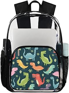 Mochila transparente de dinossauro fofo, mochila resistente de dinossauros de desenho animado mochila transparente impermeável de PVC com alça de ombro reforçada para escola, trabalho, viagens, Multicor