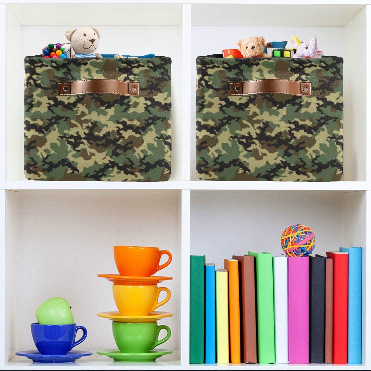 Storage Basket Cube Miltary Camo Camouflage Large Collapsible Toys Storage Box Bin Laundry Organizer for Closet Shelf Nursery Kids Bedroom,15x11x9.5 in,2 Pack