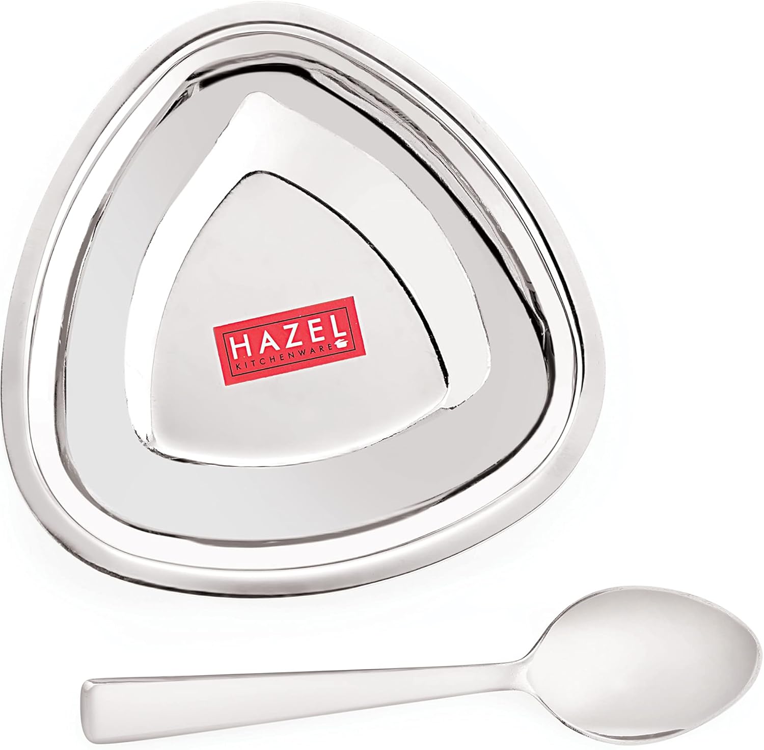 HAZEL Stainless Steel Serving Bowls Set with Spoon| Triangular Shaped Vati Katori Set of 12 | Fancy Serving Bowls for Snacks (12 Vati, 12 Spoon), Capacity 250ml Each, Silver