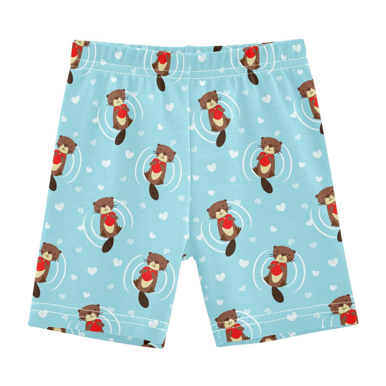 JHKKU Girls Beaver Valentine Heart Shorts Cotton Cartwheel Bike Kids Biker Under Dress Dance Short Girl Clothes 4T