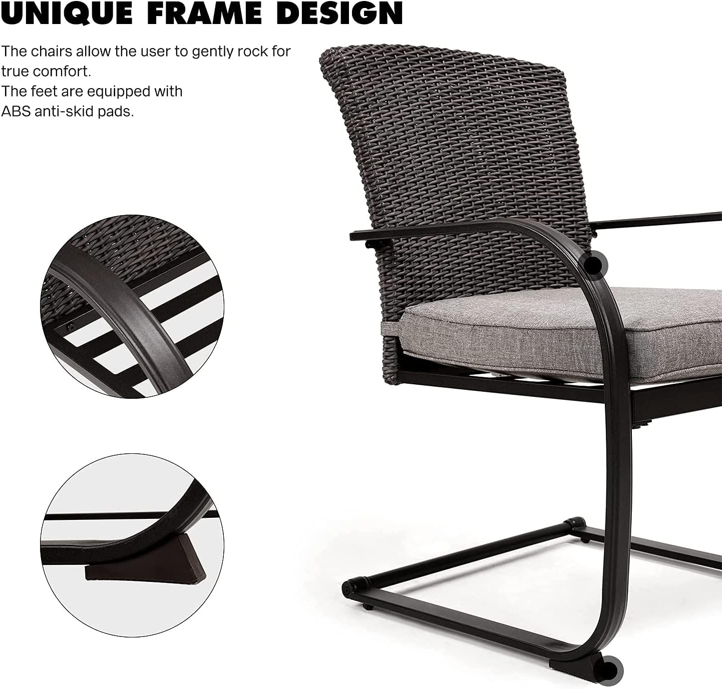 Grand patio 2 Pieces Dining Wicker Chair Set,Outdoor Dining Set,Steel Frame Rocking Chair with Cushion for Conversation for Yard,Garden,Backyard, Deck,Bistro(Grey) : Patio, Lawn & Garden