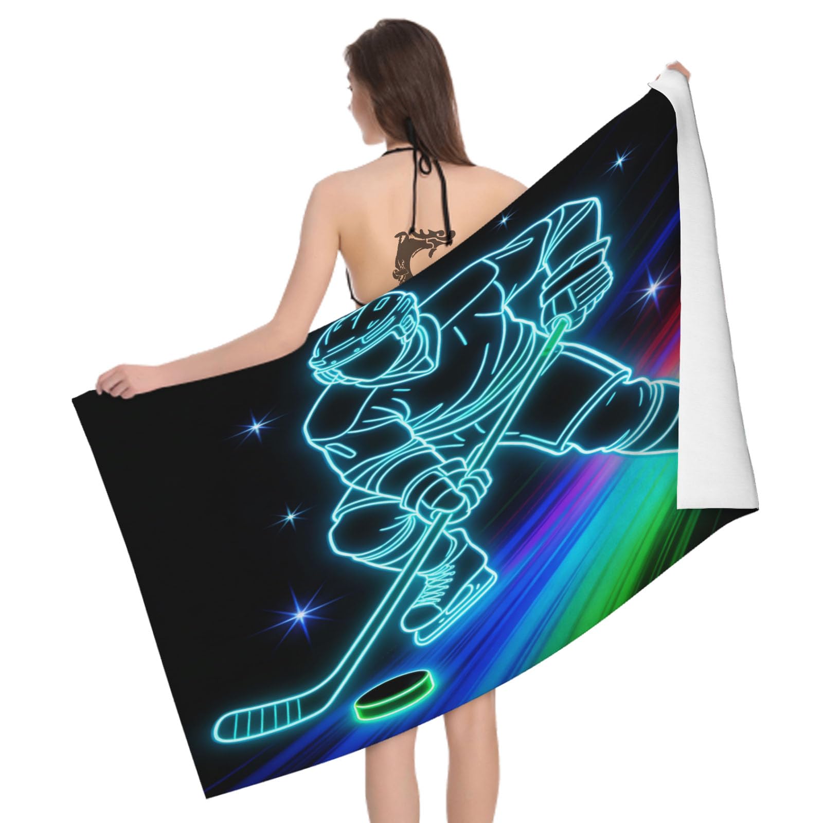 Leichong 3D Puck Sports Beach Towel Large Microfiber Soft Quick Dry for Adults, Dreamy Bath Towel Lightweight Soft Absorbent for Travel Swimming Pool Sports, 180 x 90 cm