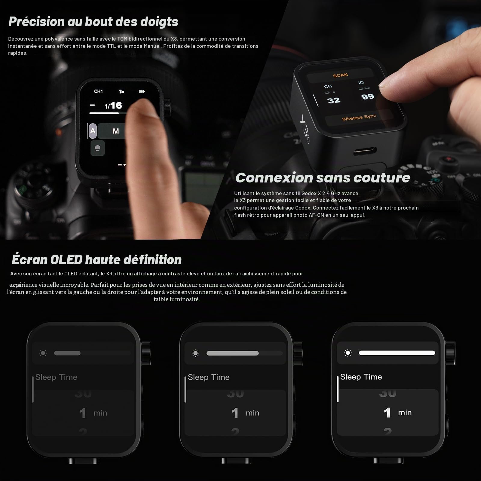 Godox X3-N X3N Wireless Flash Trigger Déclencheur de Flash sans Fil pour Appareil Nikon OLED Fonction sans Fil 1/8000S HSS TTL Tcm Batterie Remote Camera Flash Trigger pour Nikon