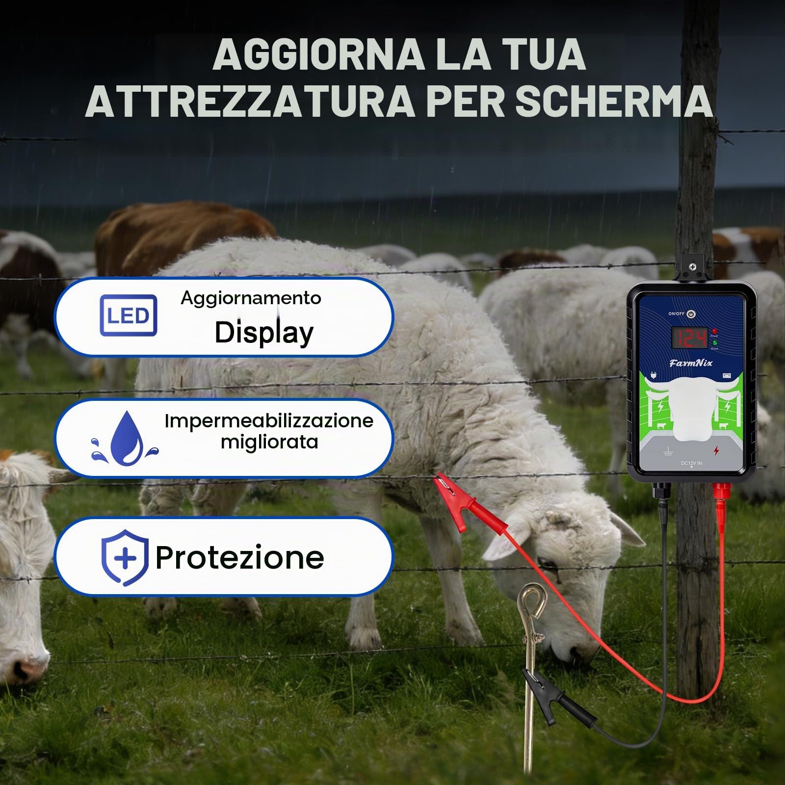 Recinzione da 230 V, con modalità on/off, 4,0 J per recinzioni elettriche da 24 KM, per la protezione di animali da fattoria, animali domestici, pollame, salici domestici, giardini