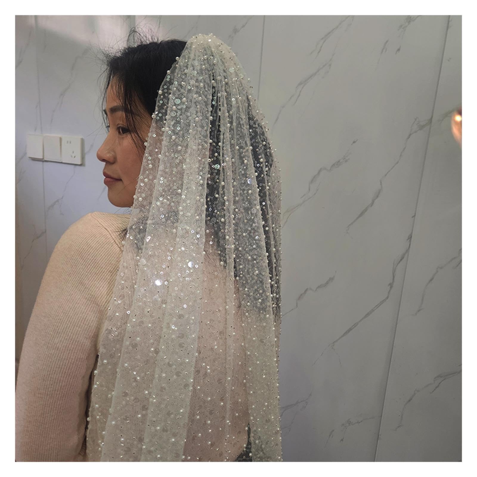 Velo da sposa con velo di diamanti paillettes luminose