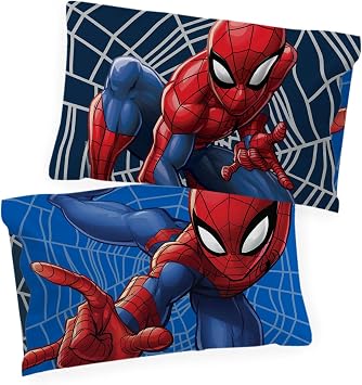 Marvel Spiderman Pillowcase 2 Pack Kids Superhero Reversible for Boys, Blue