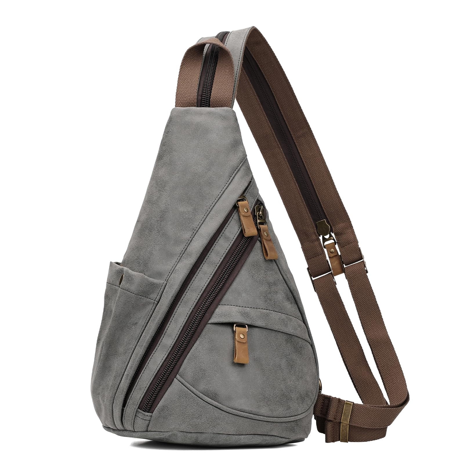 KL928 Casual PU Vintage Rucksäcke, Echtleder Retro Segeltuch Rucksack Daypack Crossbody Shoulder Schulterrucksack für Herren und Damen, Dunkelgrau