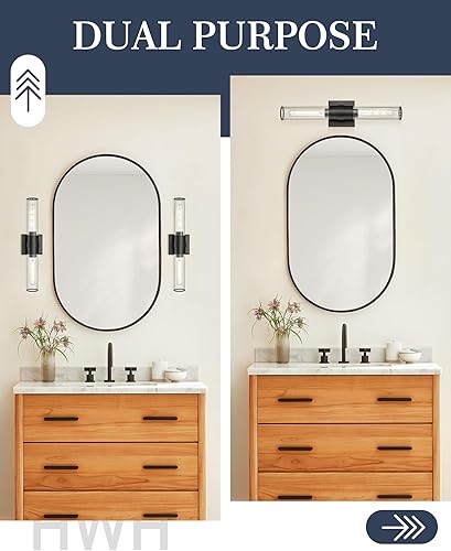 Miniatura 2 de HWH - Lámpara de pared negra para baño, lámpara de pared de 2 luces para interiores, lámpara de tocador de 20 pulgadas, montaje en pared vertical y