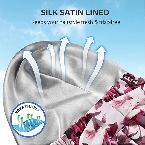 Miniatura 32 de INNELO Gorro de ducha de lujo para mujer, reutilizable, impermeable, doble capa con correa elástica ajustable, gorro de baño grande con forro
