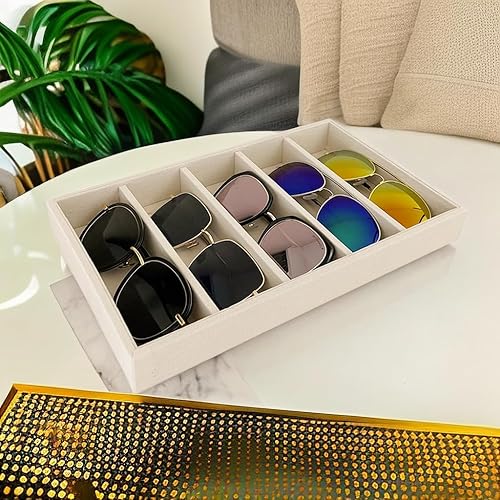 Miniatura 8 de Svea Display Lujoso divisor de cajón de terciopelo beige de 5 ranuras, almacenamiento de gafas, gafas de sol, bandeja organizadora de joyas,