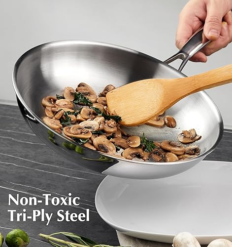 Miniatura 2 de KOCH SYSTEME CS Sartén de acero inoxidable de 12 pulgadas, sartén de acero inoxidable de tres capas con mango resistente al calor, sartén no tóxica