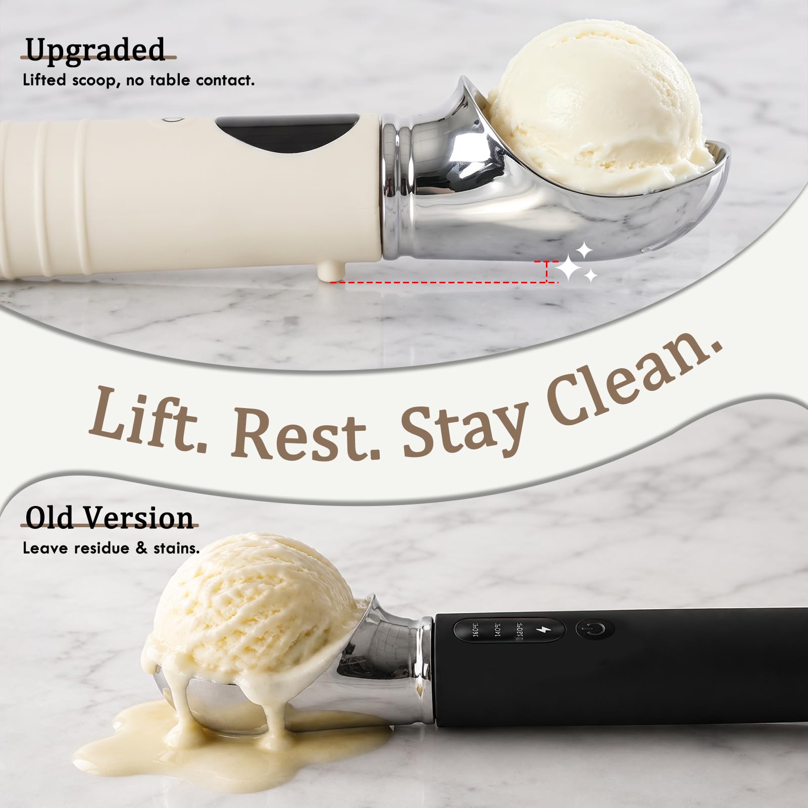 Cloukily - Paletta per gelato riscaldata con interruttore on/off, paletta elettrica ricaricabile per gelato con supporto, gadget da cucina per gelato duro