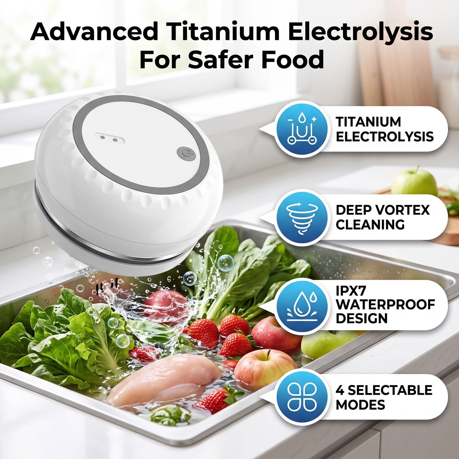 Cocoarm Lavadora de Frutas y Verduras, Electrólisis de Ti, Batería de
