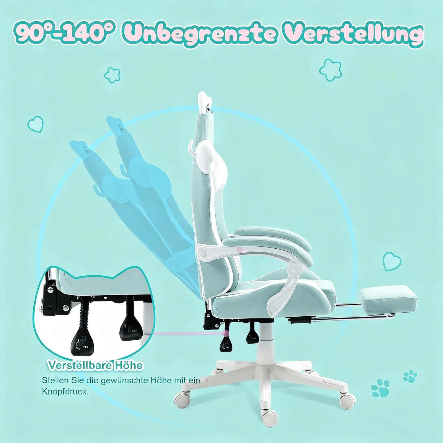 Sedia Gaming Rosa Ergonomica Cute Cat Version - Sedia da Ufficio Ergonomica con Schienale Alto e Supporto Lombare Massaggiante - Sedia gaming - Immagine 6