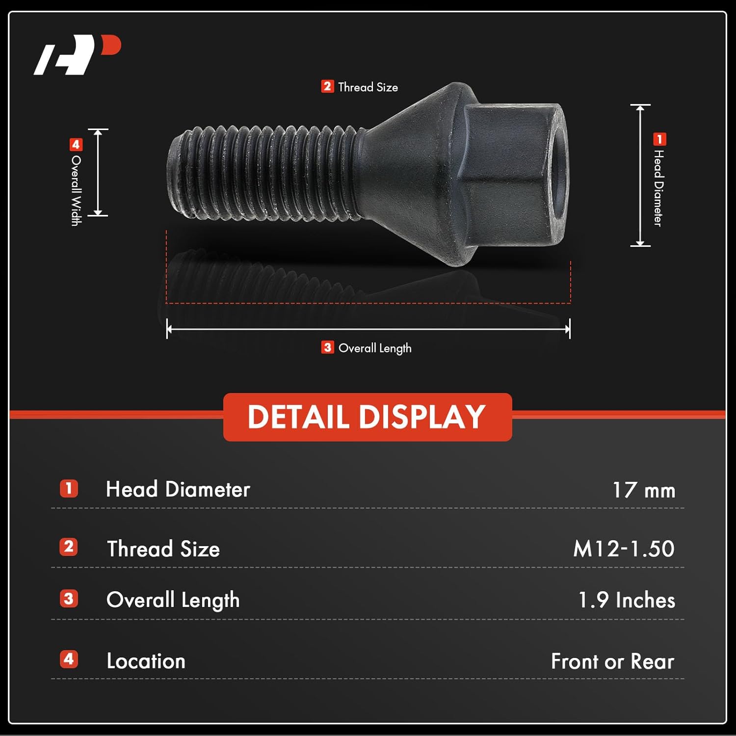 A-Premium M12-1.50 Wheel Studs Compatible with BMW 320i 323i 323ti 325Ci 325i 325xi 328i 328xi 330Ci 330i 528i 528xi 530i Front and Rear Side 20-PC Set