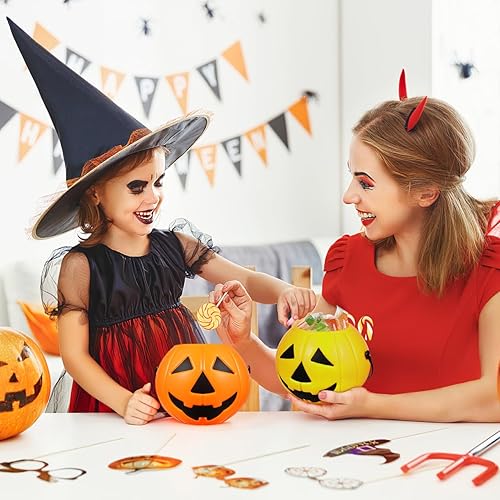 Miniatura 2 de DECHOUS Paquete de 2 cubos de plástico para calabaza de Halloween cestas pequeñas de caramelo de calabaza de 6.7 x 5.5 pulgadas, cesta de Halloween