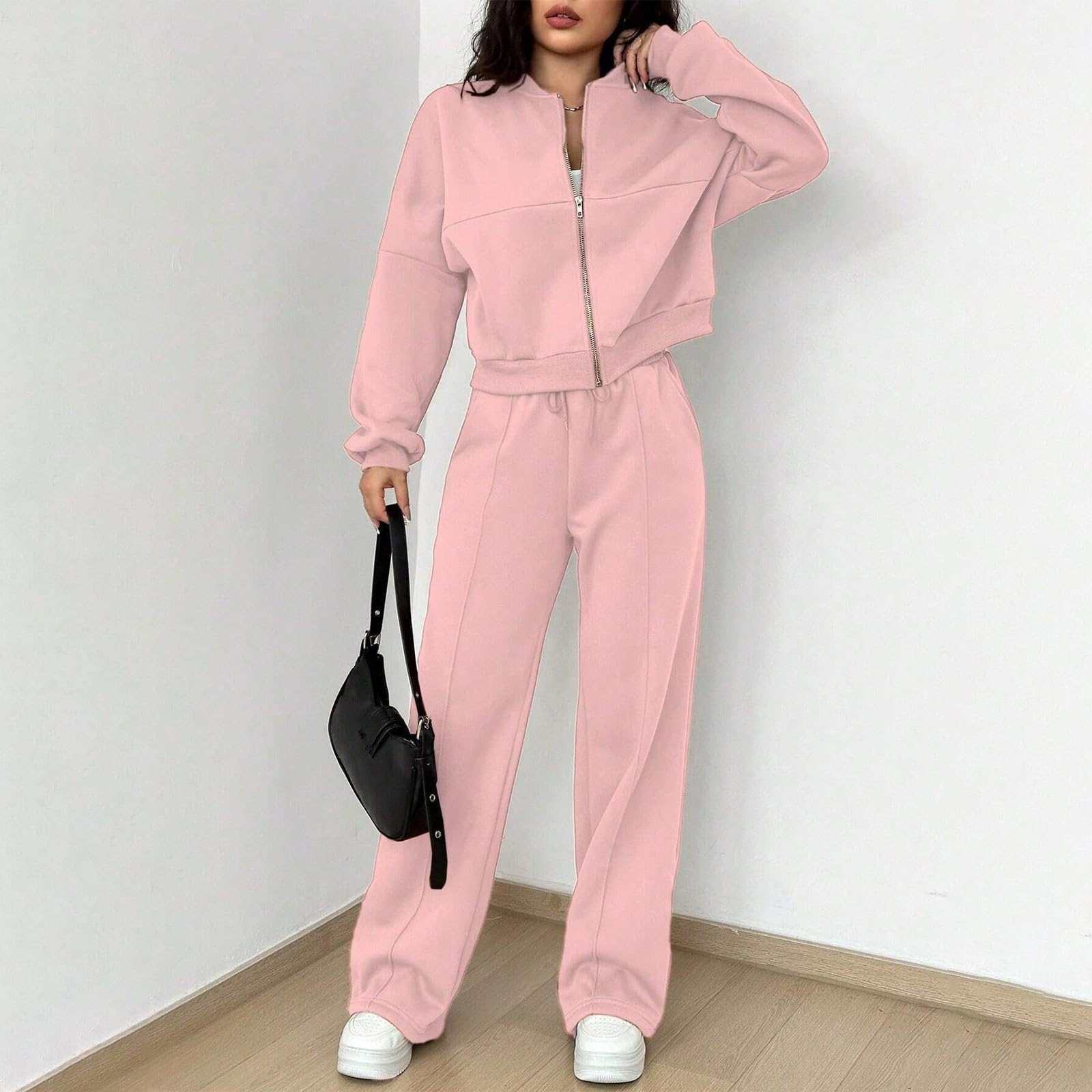 Ansenesna Jogginganzug Damen Set Baggy Trainingsanzug Winter Weites Bein Zweiteiler Hosenanzug Sportlich 2 Teiler Ohne Kapuze Jogging Anzug Elegant 2 Teilig Sportanzug Frauen Oversize Activewear