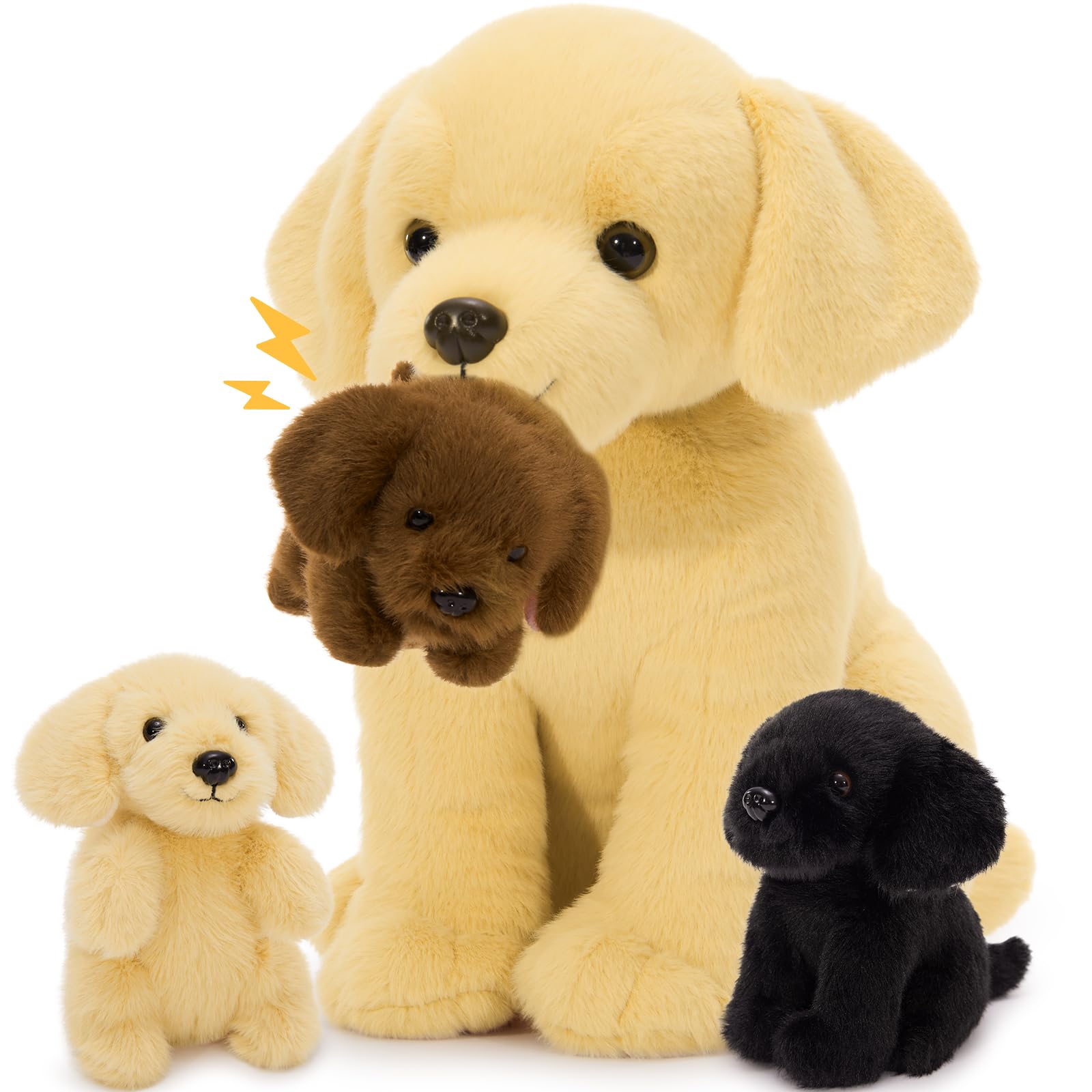 MorisMos Big Labrador Teddy Soft Toy, 30cm Yellow Dog with 3 Cuddly Puppy Inside, Giant Dog Plush, Realistic Fluffly Labrador Gift for Kids Birthday Christmas Deco