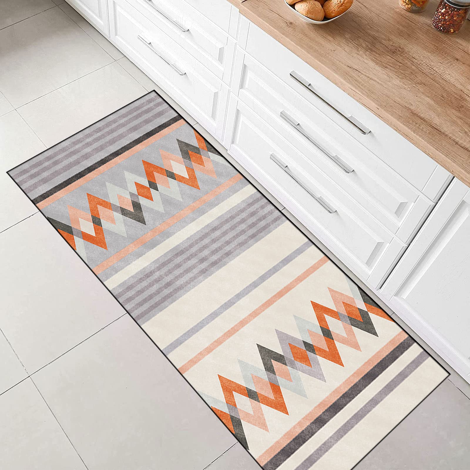 Läufer Teppich Flur rutschfest Geometrische Muster Teppich für Küche Wohnzimmer Modernes Design für Eingangsbereich und Büro Geeignet für stark frequentierte Bereiche
