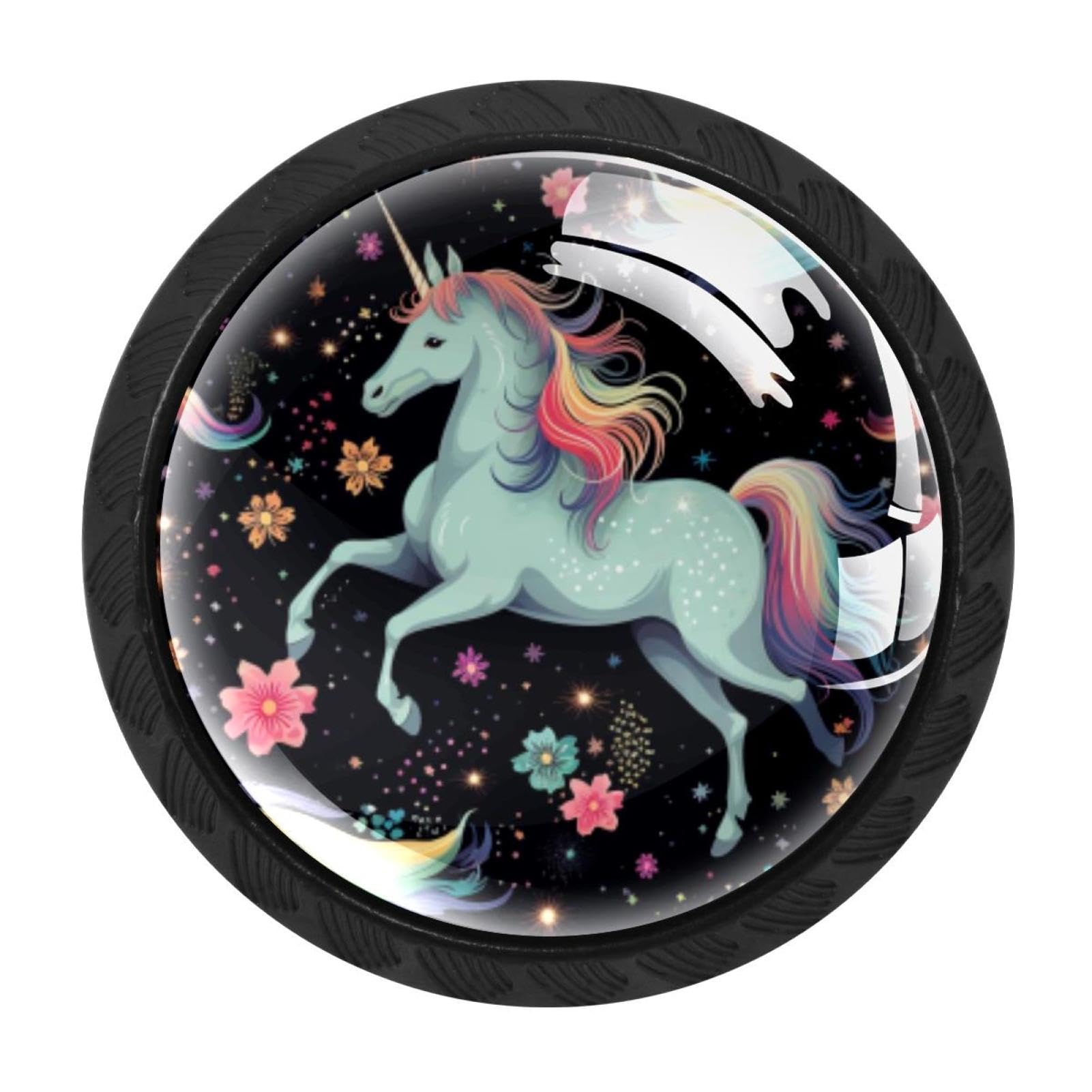 Chenzzzz Multicolored 03 4Pcs Starry Unicorn Drawer Knobs Black Cabinet Knobs Cupboard Handles Hardware Round Door Pull Handle For Cabinet Wardrobe Drawer Bedroom Bathroom Furniture