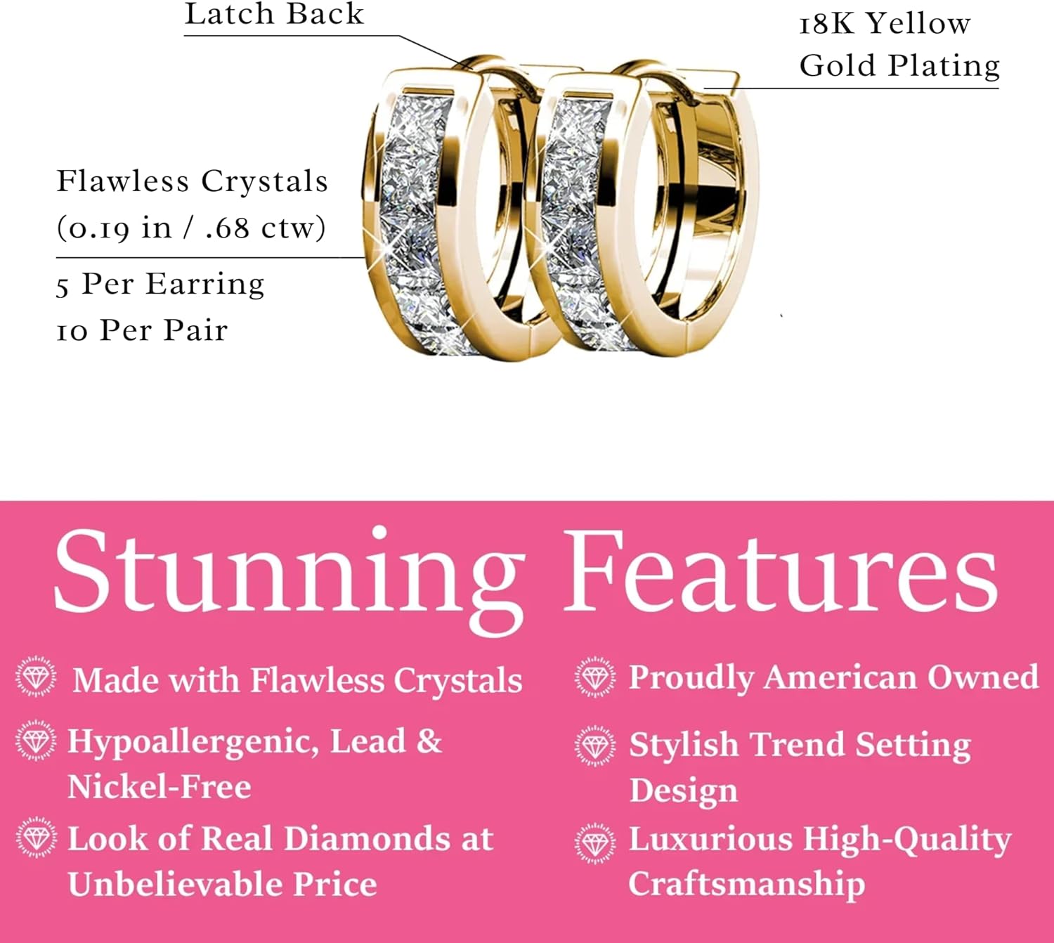 Cate & Chloe Giselle 18K Gold-Plated Small Hoop Earrings | Small Jewelry for Women | Sparkling Simulated Diamond Crystals | Stylish 15mm Dainty Hoops | Mother's Day, Birthday Gift for Her