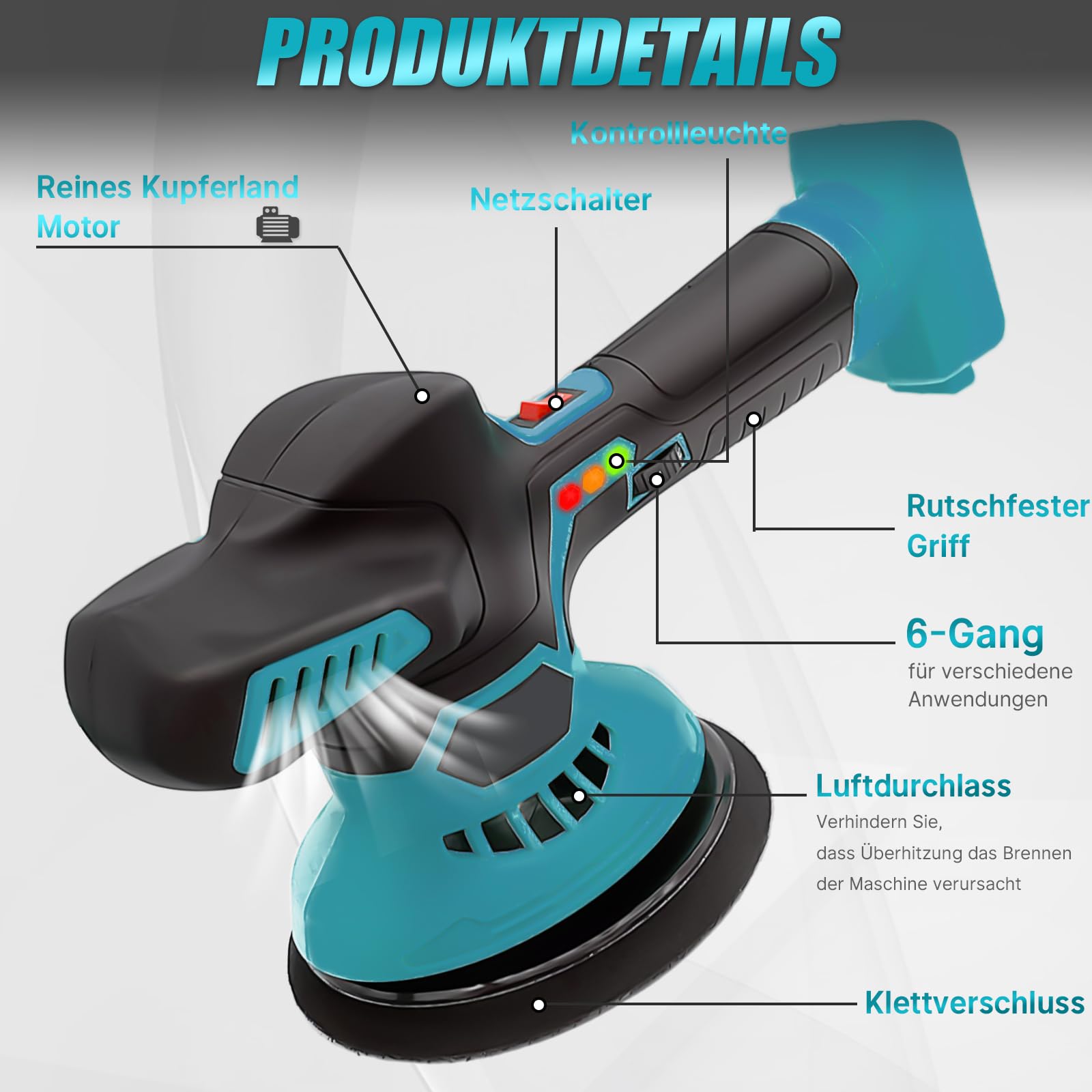 Profi Akku Exzenter Poliermaschine 18V 3Ah Li-lon Auto Polierer 150mm - Foto 13
