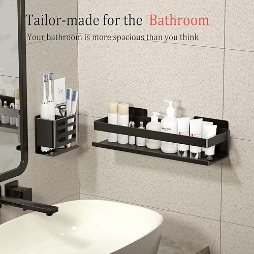 Miniatura 3 de Paquete de 2 estantes de ducha  Estante de ducha de baño de aluminio a prueba de óxido, instalación con adhesivo de aluminio, no requiere