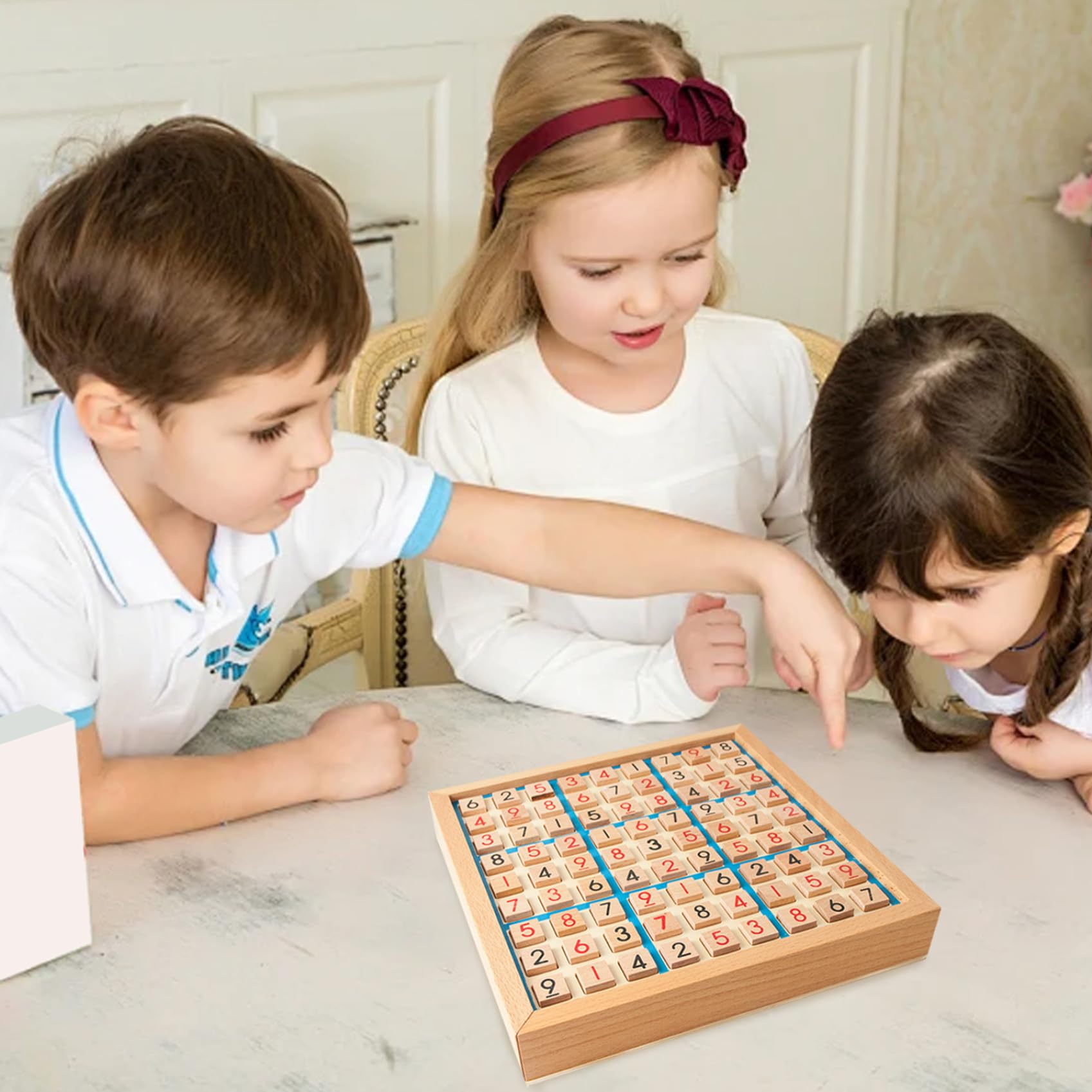 Sudoku de Madera Azul para niños, Rompecabezas de Colores con cajón, Juego de Mesa Educativo