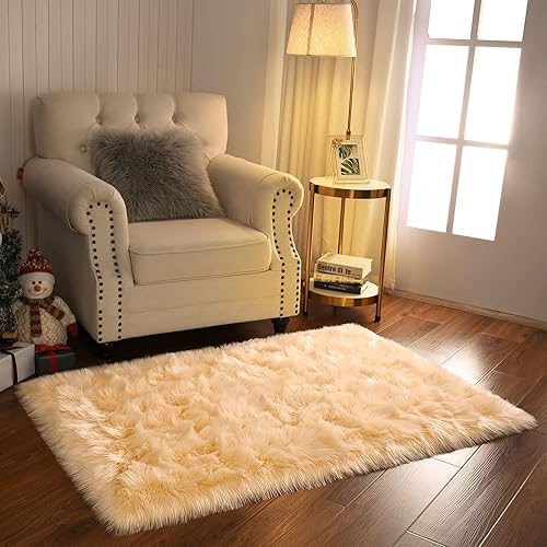 Miniatura 3 de Softlife Alfombra esponjosa de piel sintética de oveja para área de niños, para dormitorio, mesita de noche, sala de estar, oficina, decoración del