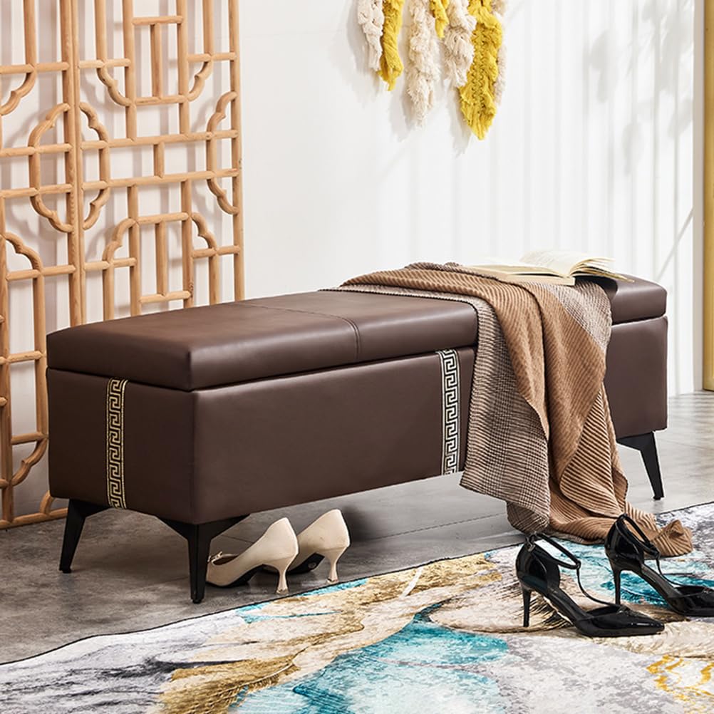 Tabouret de canapé en cuir Nappa marron et acier pour un salon chic