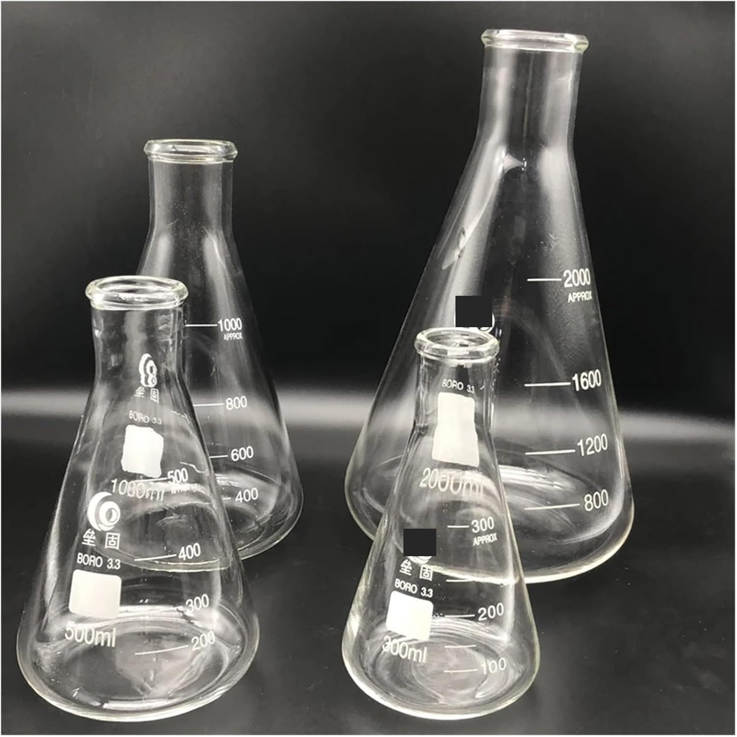 Matraz aforado de borosilicato, Matraz Erlenmeyer de Vidrio Grueso, matraz cónico de Laboratorio, Vidrio de borosilicato 3.3, Resistente a Altas temperaturas.(150mL)