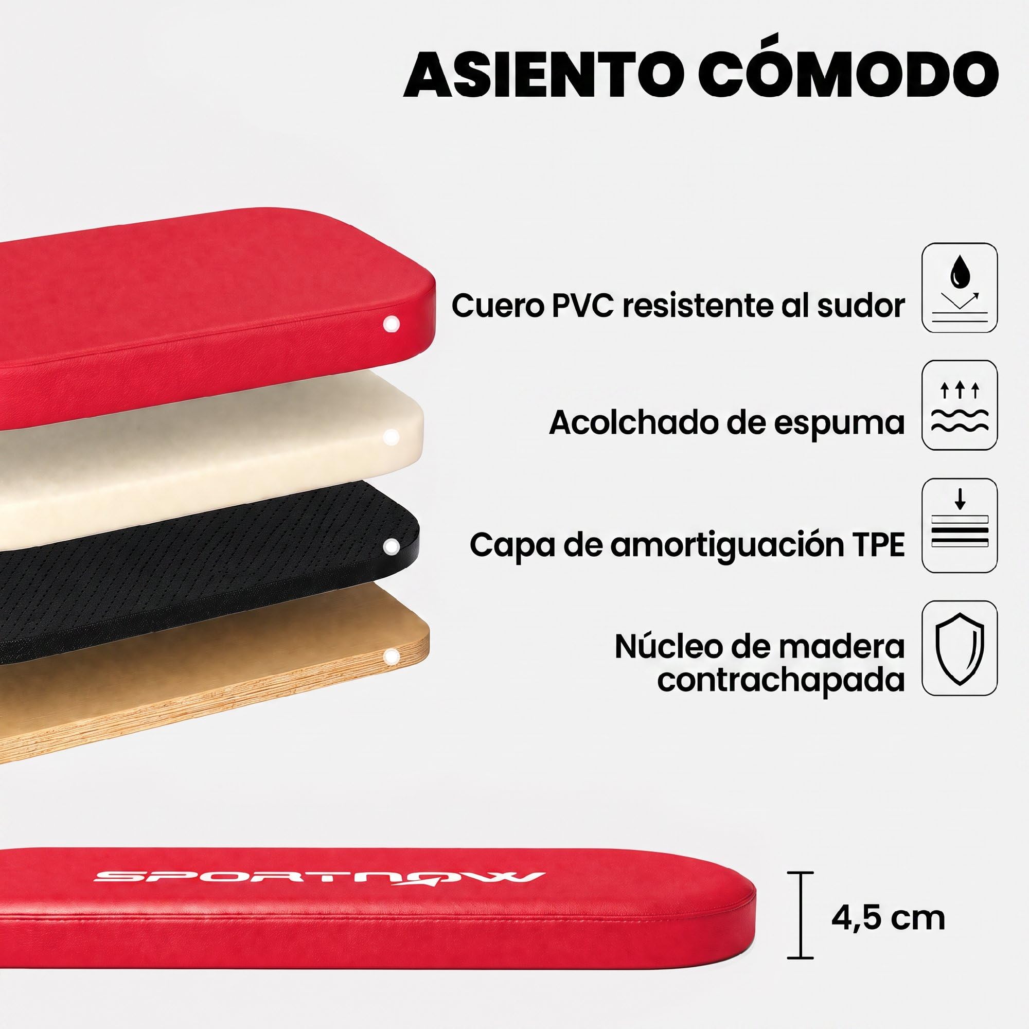 SPORTNOW Banco de Musculación Plegable, Respaldo Ajustable en 3 Niveles