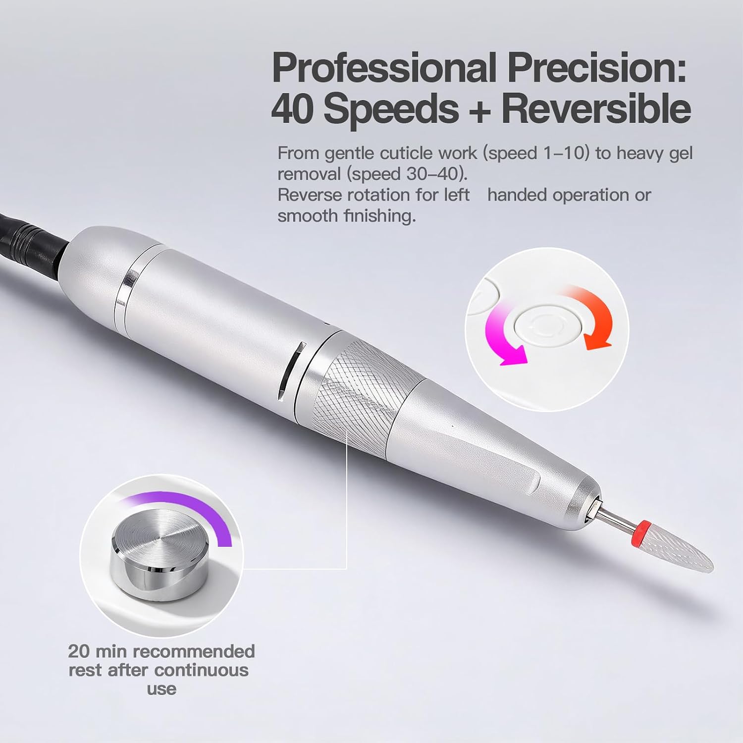 5-in-1 Nail Dust Collector with Drill, UV Lamp, LED Light & USB Charger | Professional Manicure Station with 40-Speed Drill & Hidden Storage